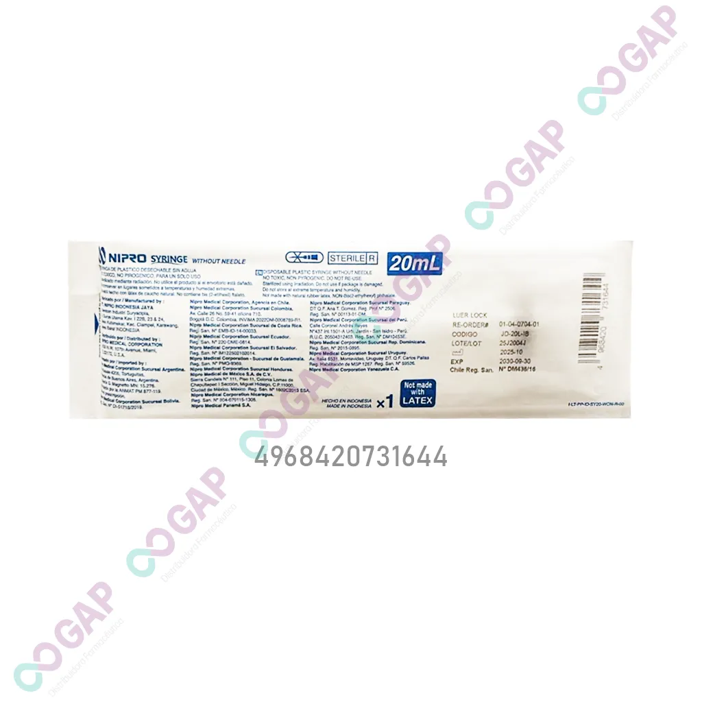JERINGA NIPRO 20 ML S/AGUJA 1 PZA