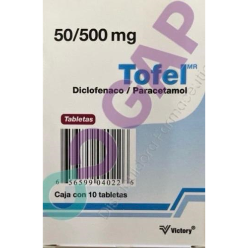 GE DICLOFENACO/PARACETAMOL TOFEL 50/500MG 10 TABLETAS
