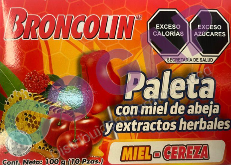 BRONCOLIN PALETA CAJA C/10PZS MIEL-CEREZA