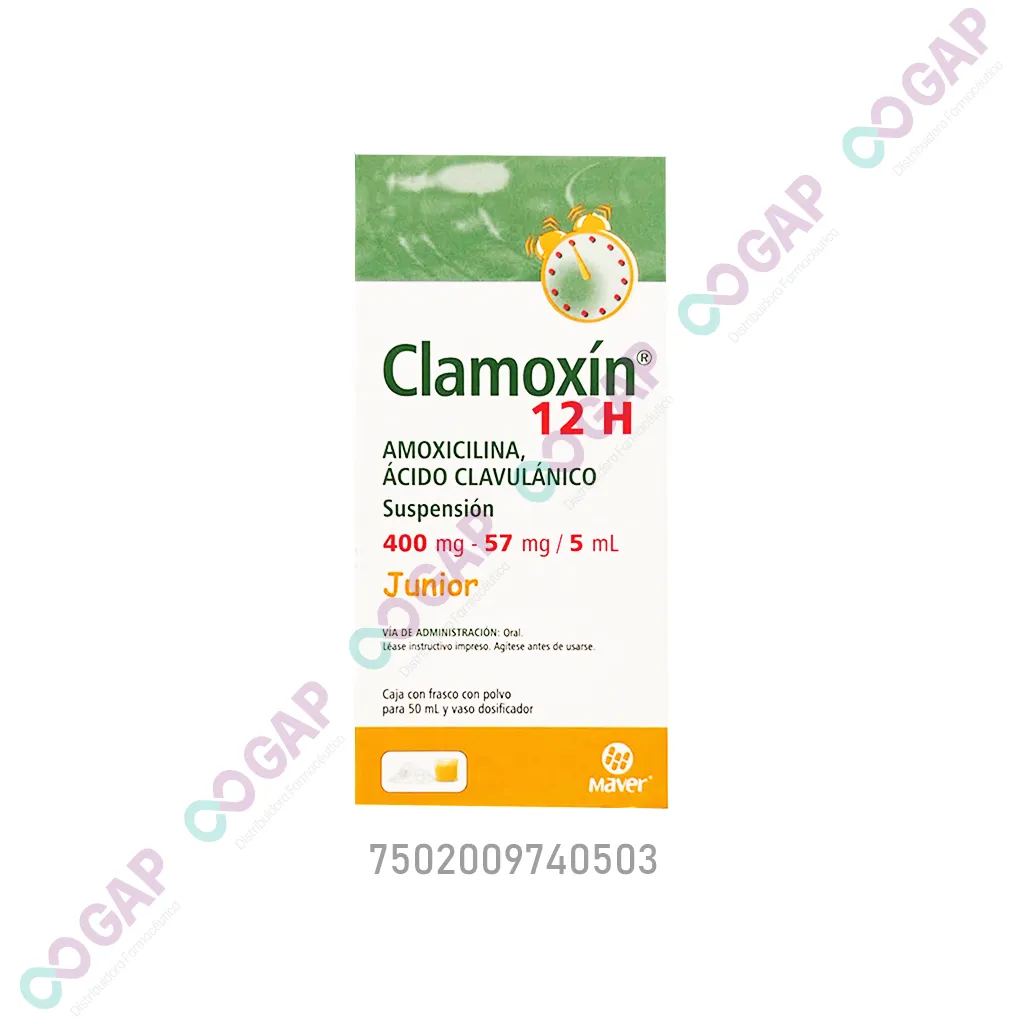 GE AMOXI/AC. CLAVU CLAMOXIN 12H SUSP. JR. 400/57 MG. CAJA C/FCO. 50 ML