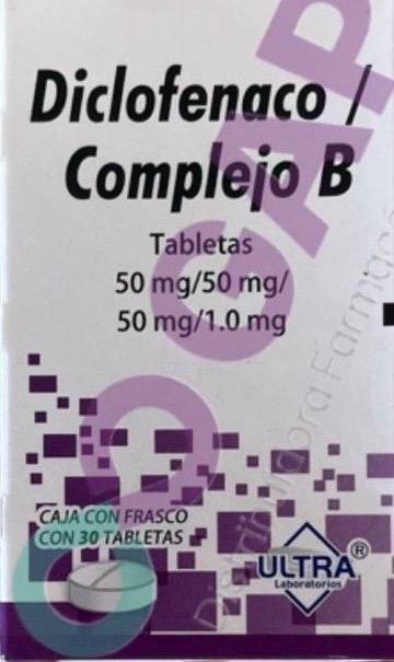 GE DICLOFENACO/COMPLEJO B ULTRA 50/50/50/1 MG 30 TABLETAS