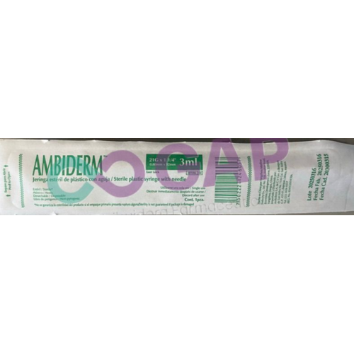 JERINGA 3 ML AMBIDERM 21GX32MM 1 PZA VERDE