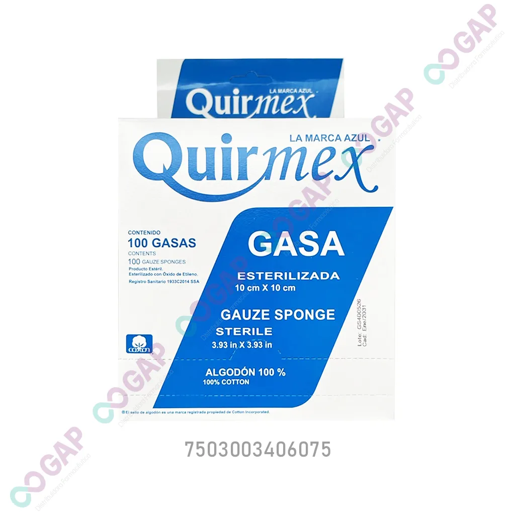 GASA ESTERILIZADA QUIRMEX CAJA 100 PZAS 10X10CM