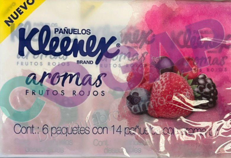 PAÑUELOS KLEENEX PAQ C/6 DE 14 PAÑUELOS C/U FRUTOS ROJOS
