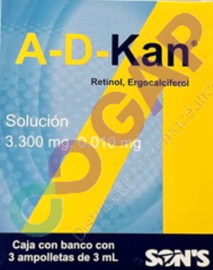 GE RETINOL,ERGOCALCIFEROL A-D-KAN SOL ING 3.300MG/0.010MG CAJA C/3 AMP