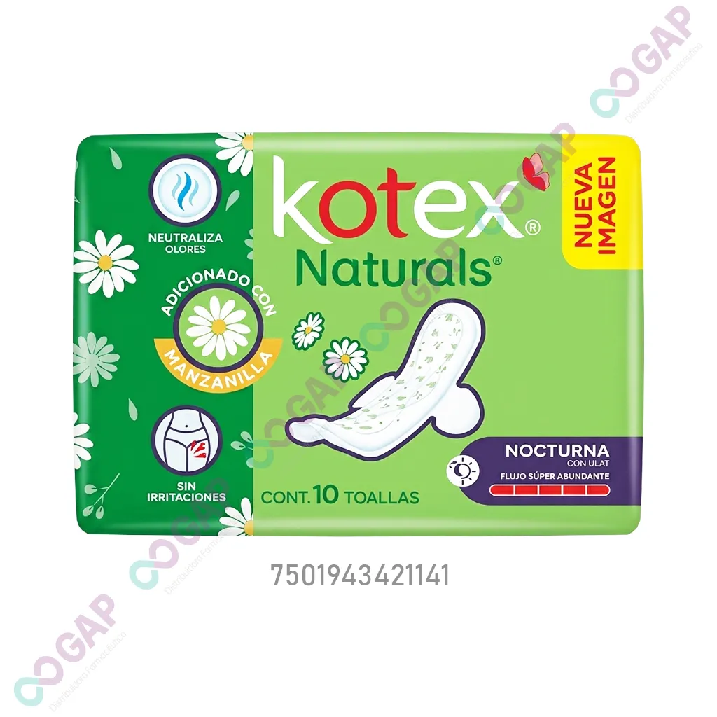 TOALLA KOTEX NOCTURNA NATURALS CONT. 10 TOALLAS