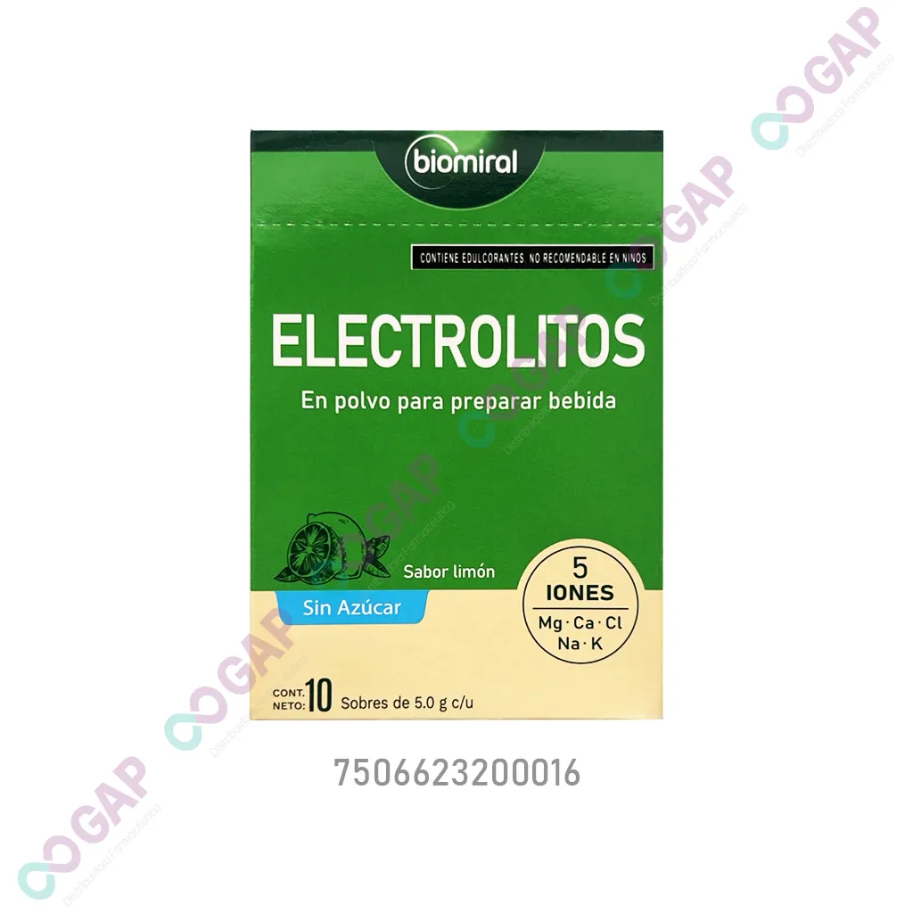 ELECTROLITOS ORALES BIOMIRAL SABOR LIMON 5.0G C/10 SOBRES SIN AZUCAR