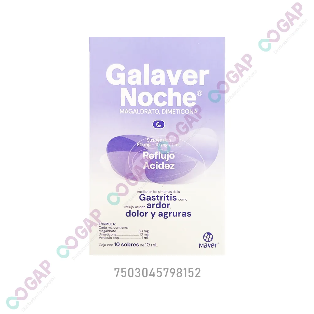 GE MAGALDRATO/DIMETICONA 80MG/10MG/1ML GALAVER NOCHE C/10 SOB