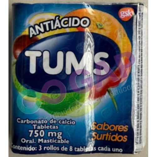 TUMS 750 MG 3 ROLLOS DE 8 TABLETAS