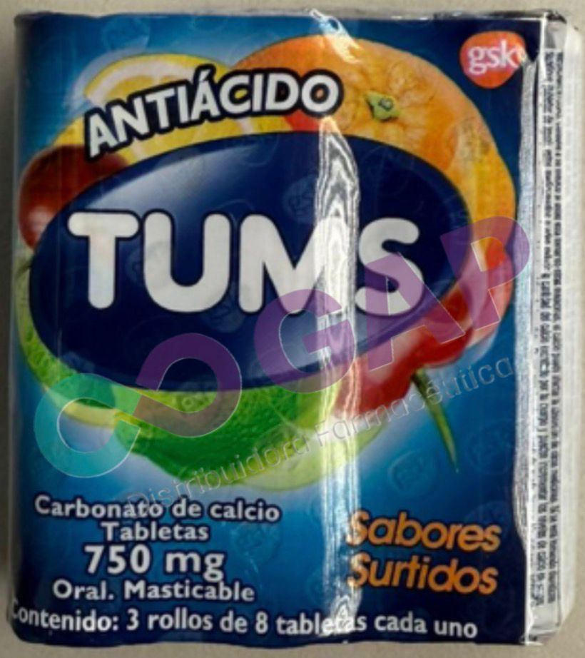 TUMS 750 MG 3 ROLLOS DE 8 TABLETAS