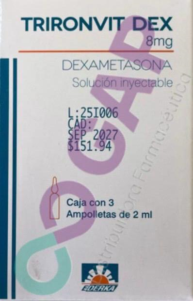 GE DEXAMETASONA TRIRONVIT DEX SOL INY C3 AMP 8 MG